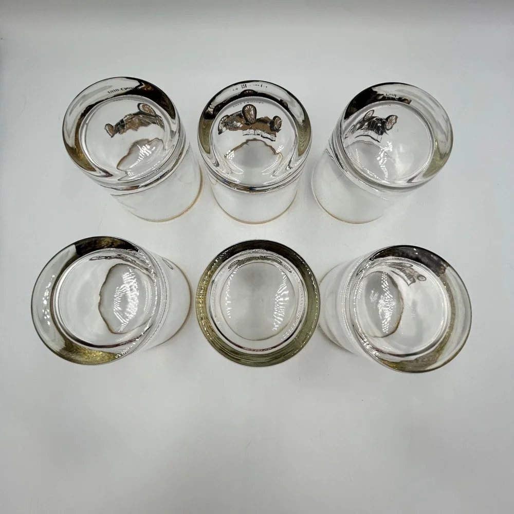 Whiskey Glasses Gold Clear Vintage Classic Cars Set 6 Good